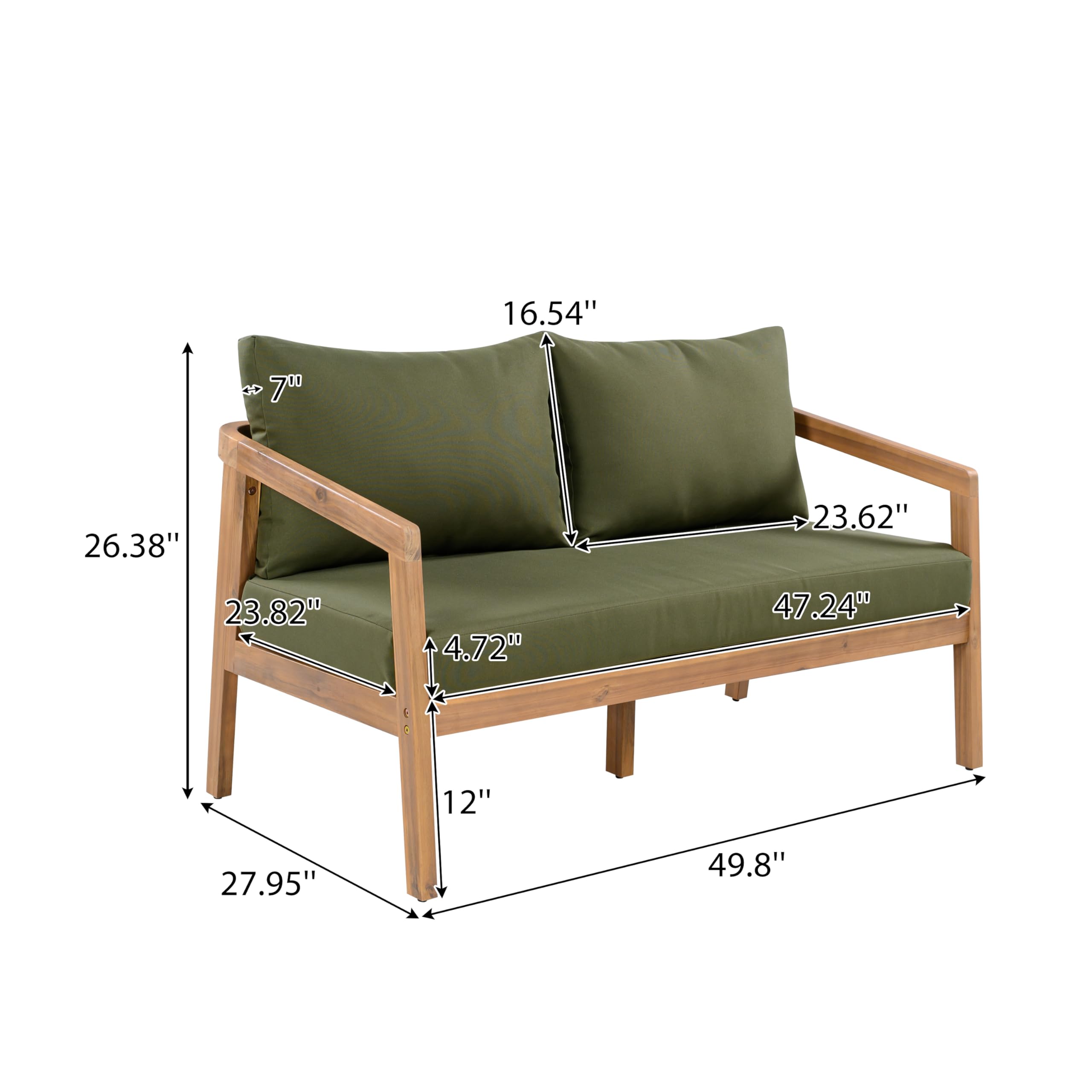 Acacia Wood Outdoor Loveseat Sofa with Removable Cushions