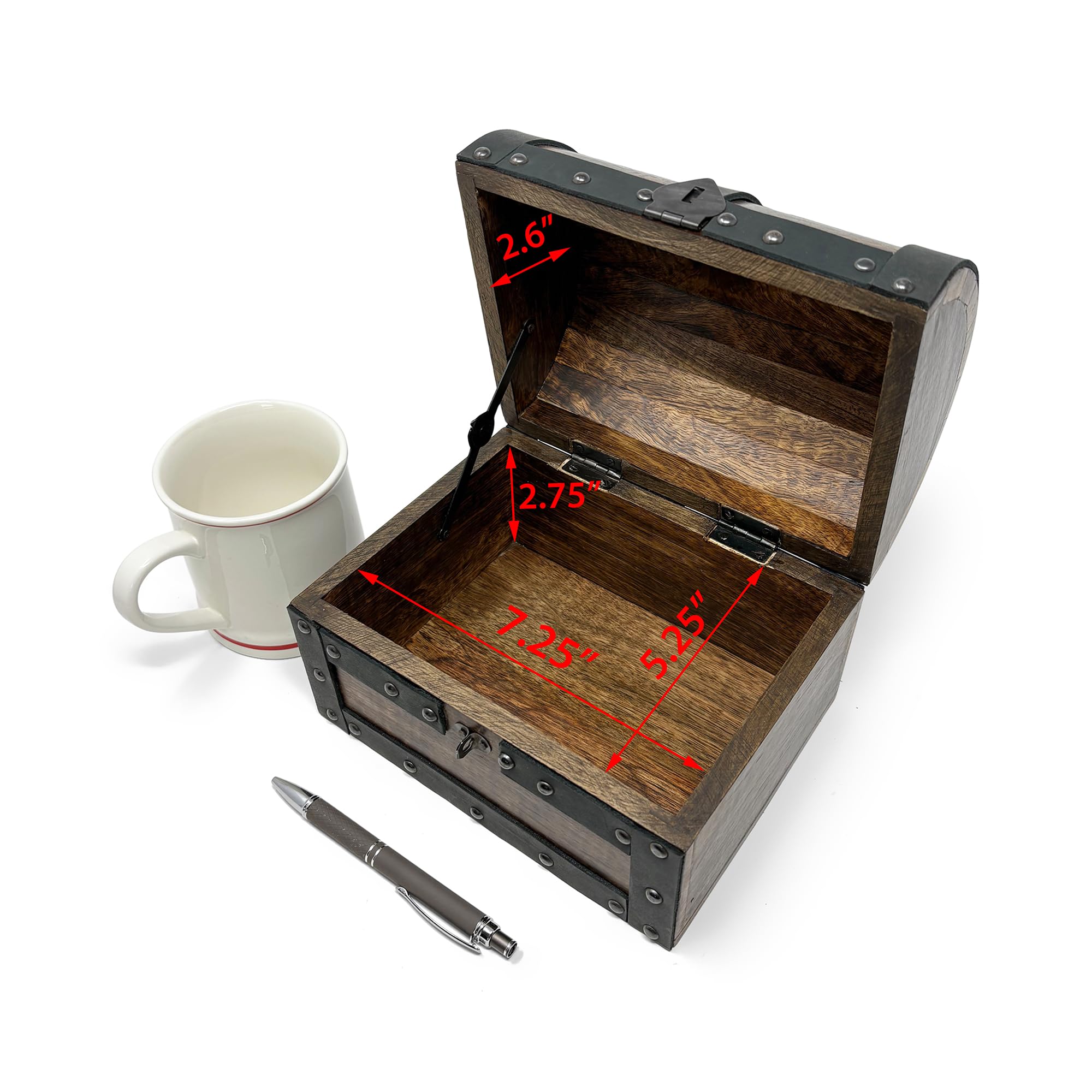 Nautical Cove Handmade Wooden Treasure Chest Storage Box – Deluxe Design with Real Leather Accents, Working Iron Lock & Skeleton Keys, Decorative Keepsake Chest (Small - 8 × 6 × 6")