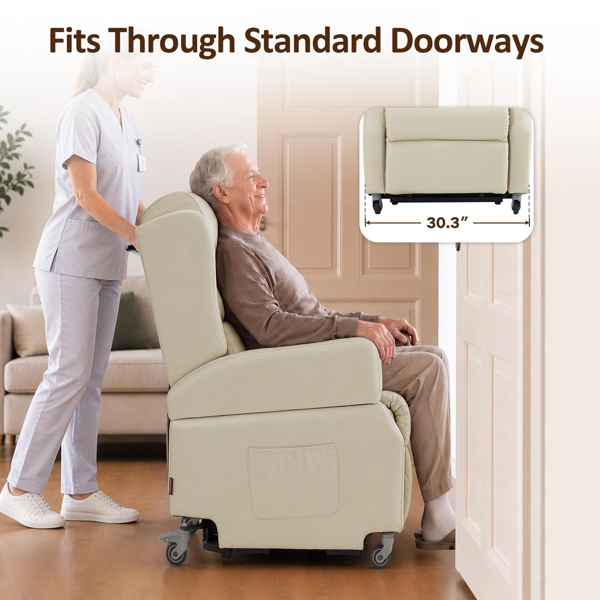 MCombo Power Lift Recliner Chair with Wheels for Elderly 7118 (Cream White)