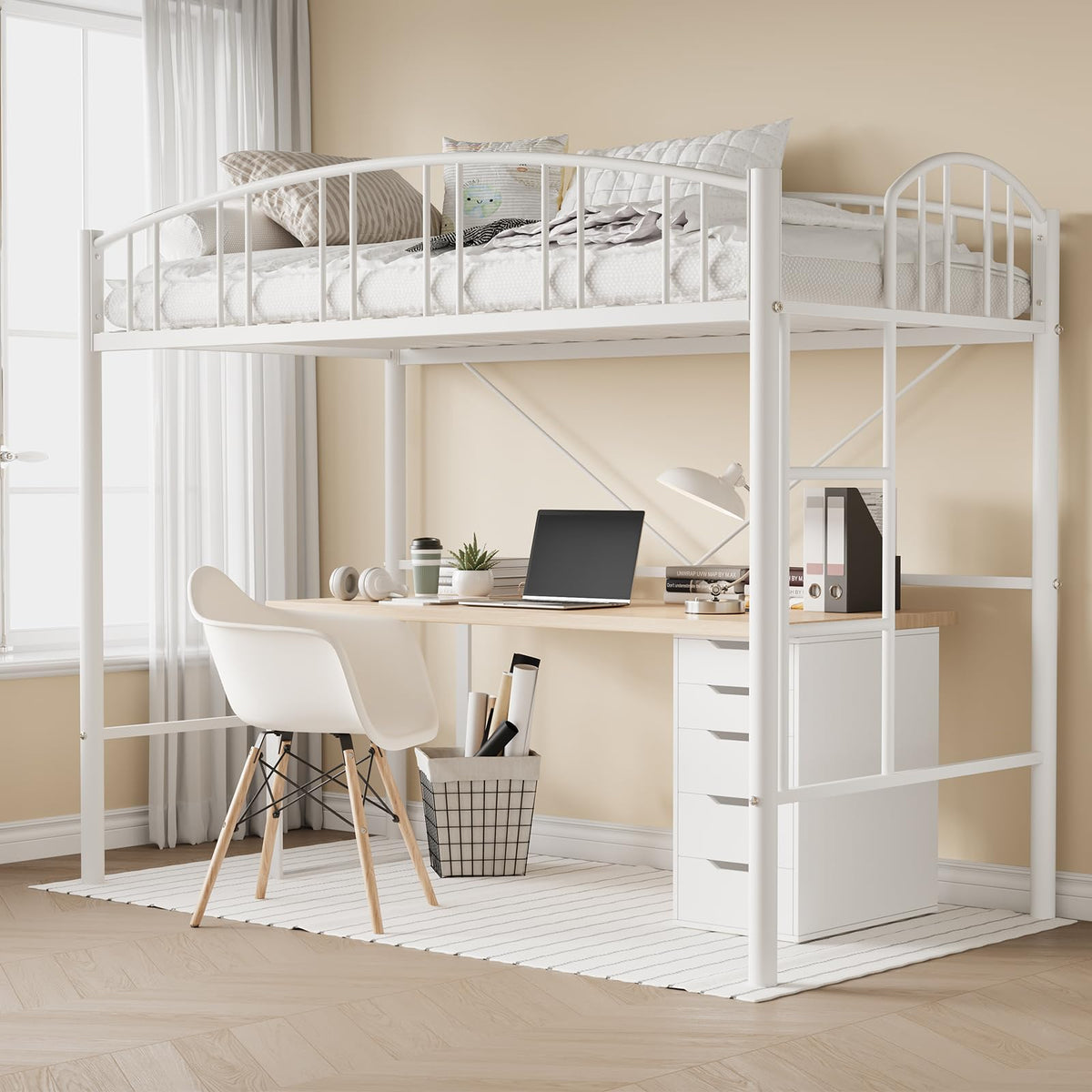 Garvee Loft Bed Twin Size with Ladde and Arched Guardrail for Kids, Adults