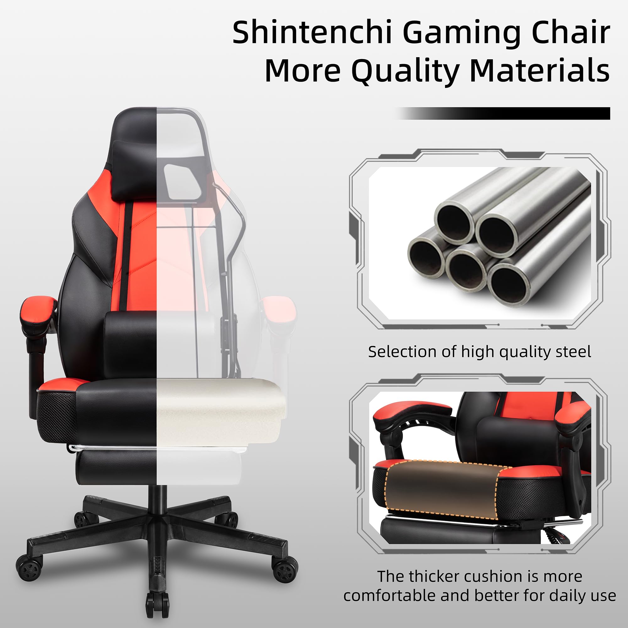 Gaming Chair with Footrest & Massage Lumbar Support
