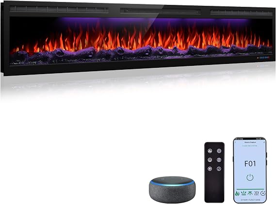 Recessed & Wall Mount Electric Fireplace with Multicolor Flame
