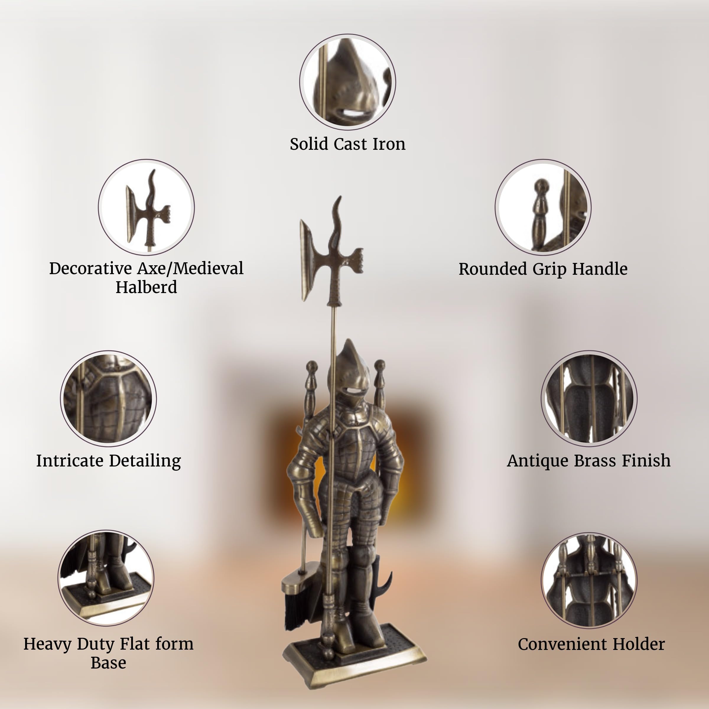 Medieval Knight 3-Piece Fireplace Tool Set