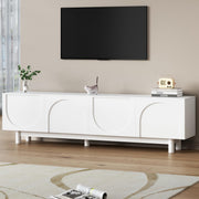 Merax Modern TV Stand with Arch Cabinets, Solid Wood Legs & Adjustable Shelves | Entertainment Center with Cable Management for Living Room, White