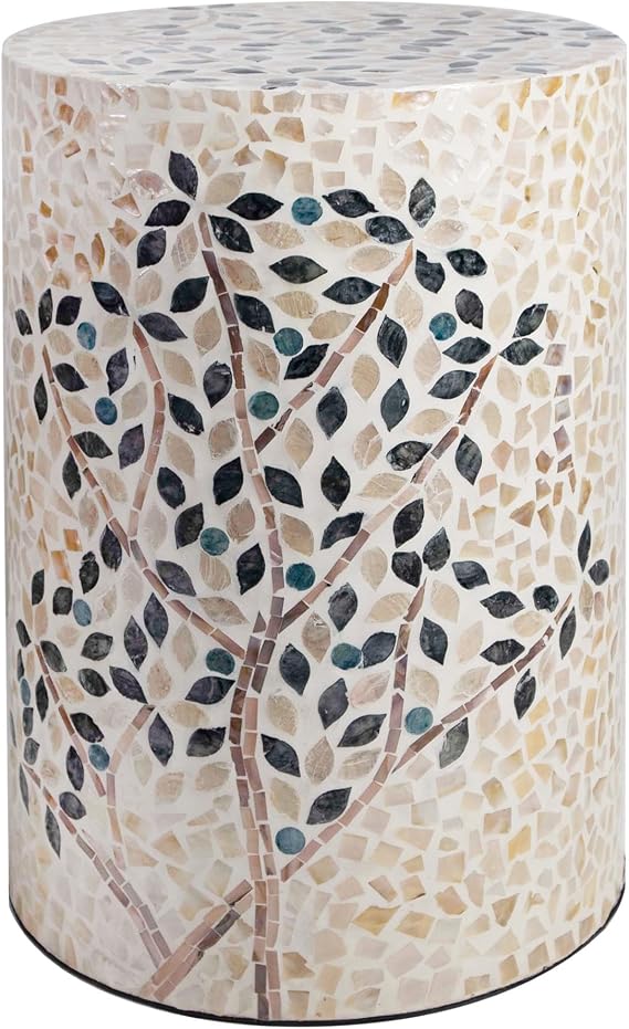 Capiz Shell Drum End Table, White Cream