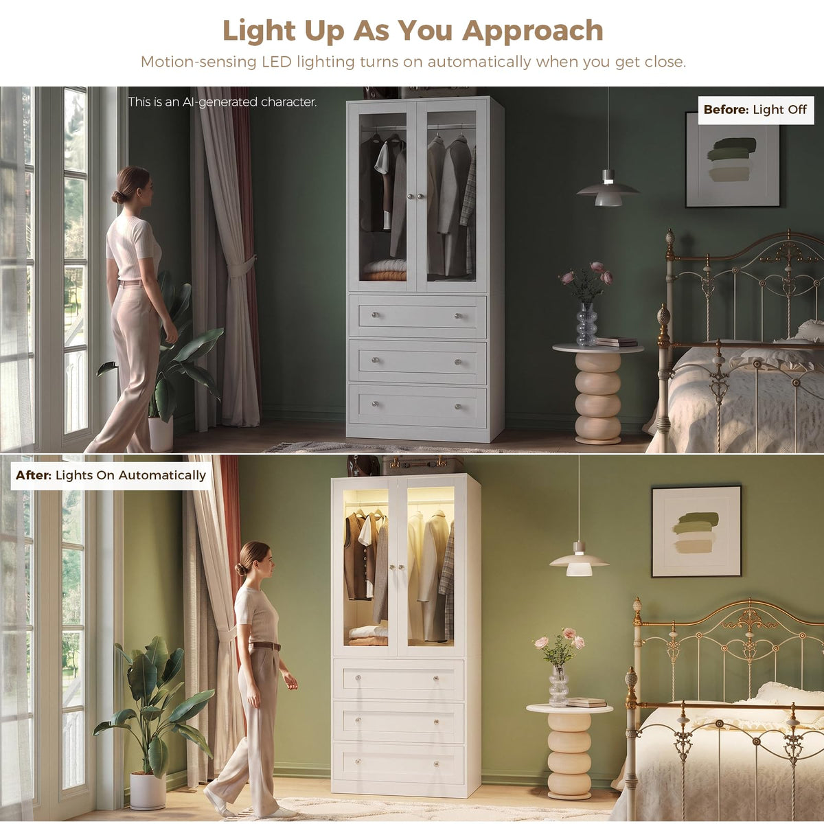 Glass Door Wardrobe with LED Lighting