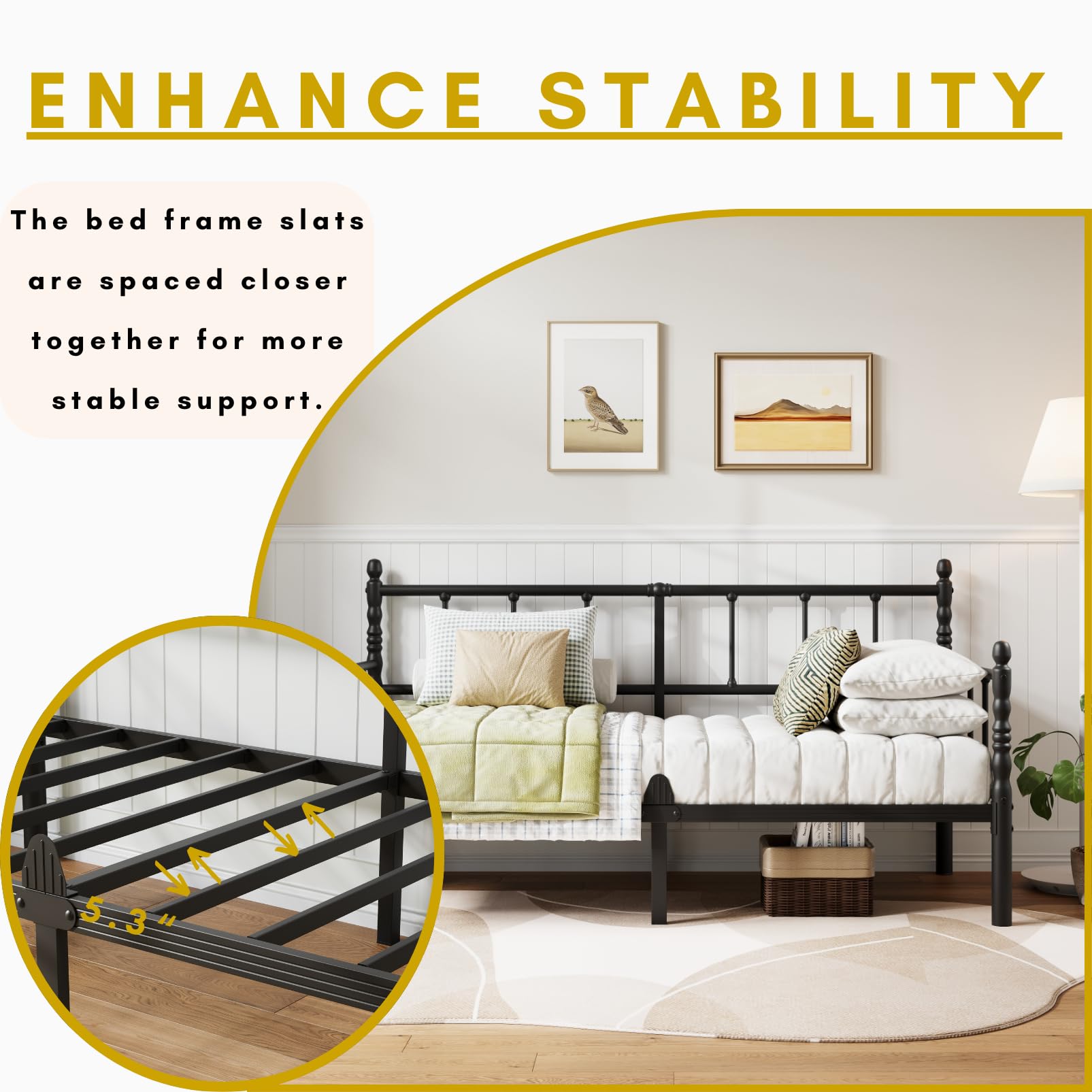 Twin Metal Daybed Frame with Headboard