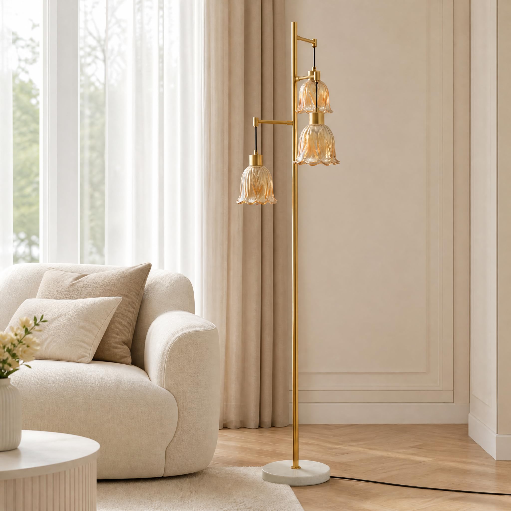 3-Light Glass Flower Floor Lamp