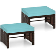 Wicker Outdoor Ottoman Set of 2 with Removable Cushions