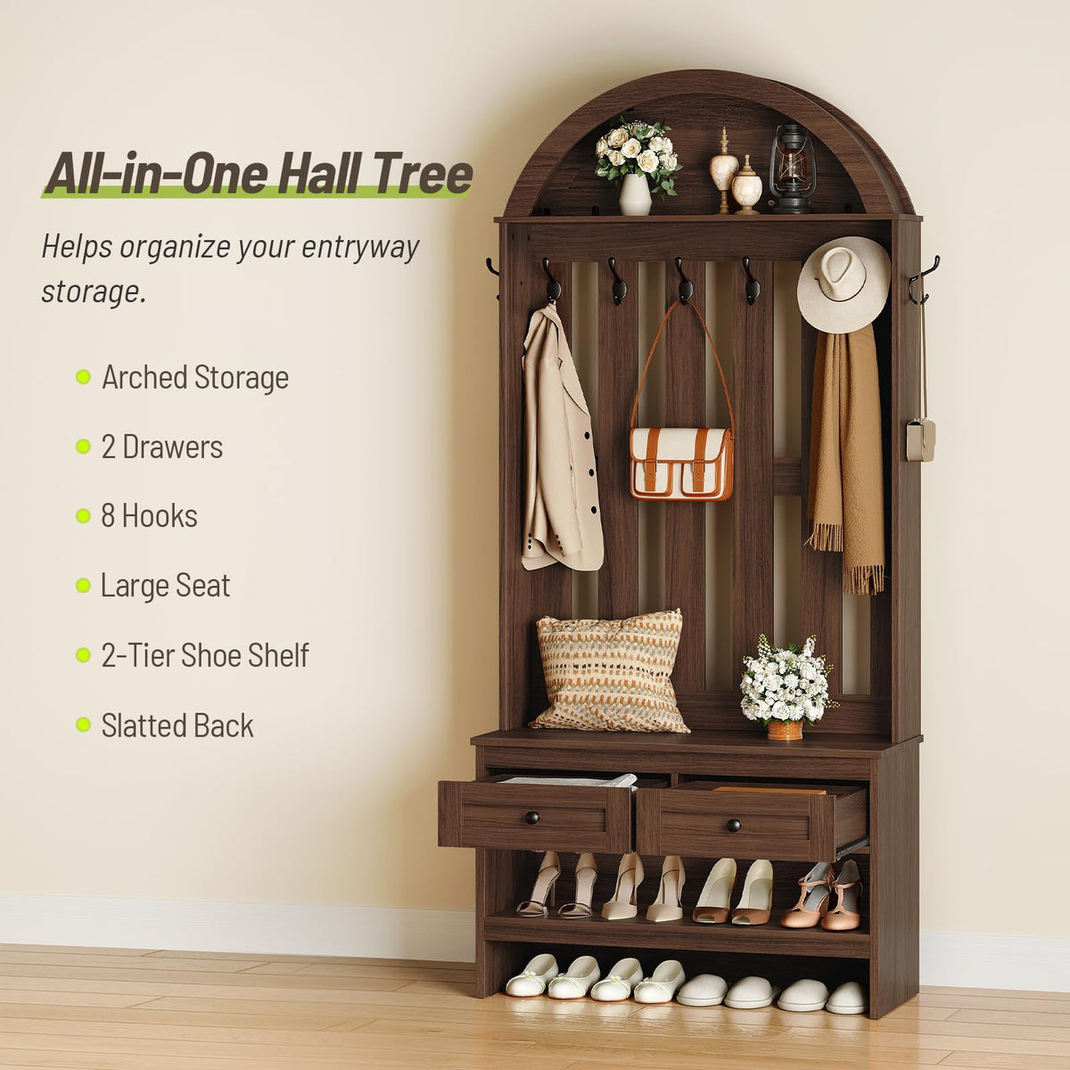 Arched Hall Tree with Storage Bench