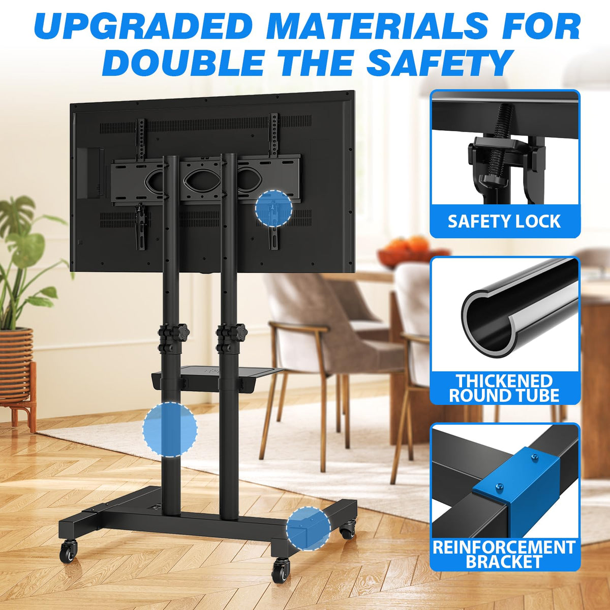 Rfiver Rolling TV Stand for 32-83 Inch TVs with 15-Level Height Adjustment