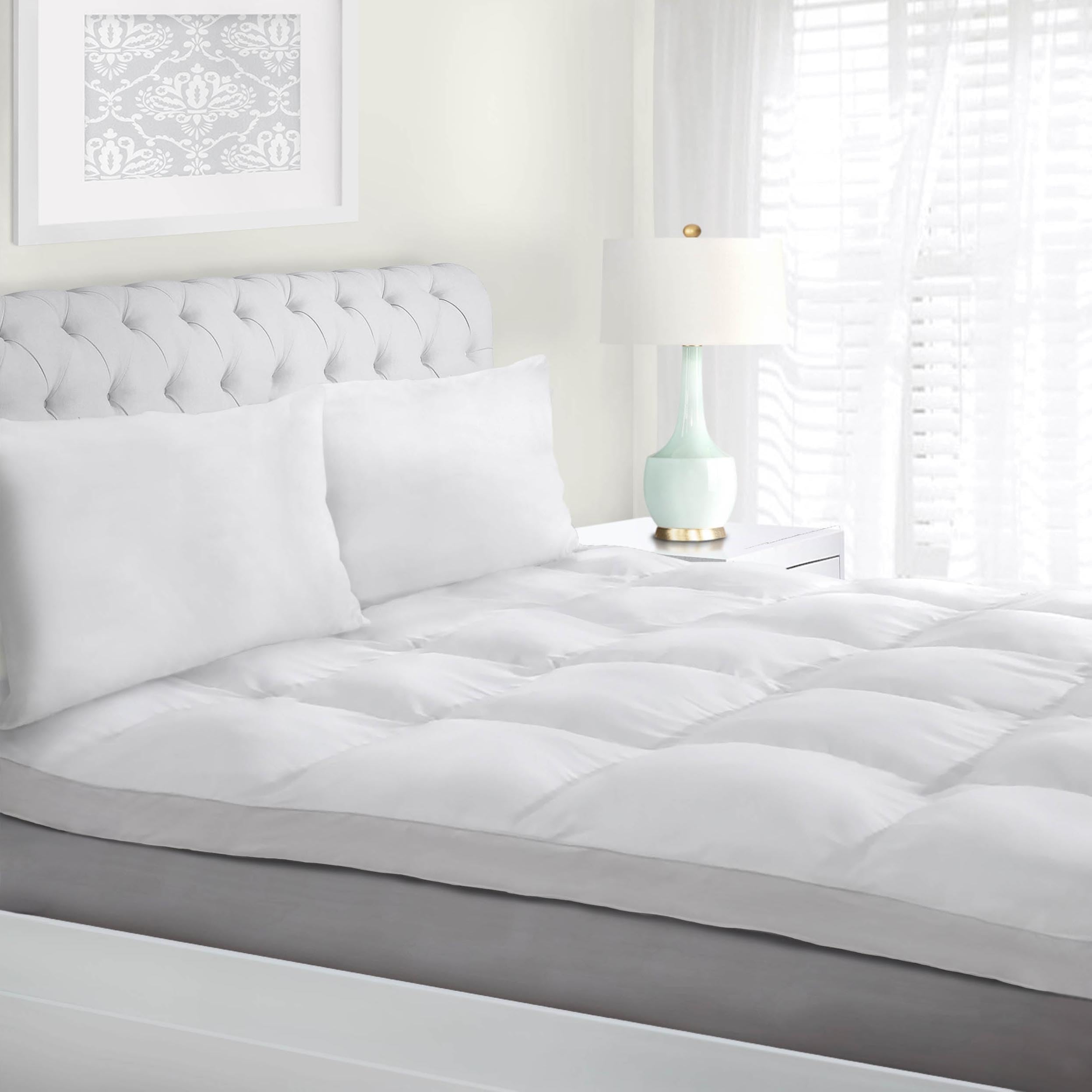 Superior Mattress Topper, Down Alternative, 2 Inch Deep Sized Bed Pillow Top, Comfort Pad, Fluffy Mattress-Topper Protector, Plush Cooling Extra Soft, Hotel Quality, Sleep, All-Season, King, White