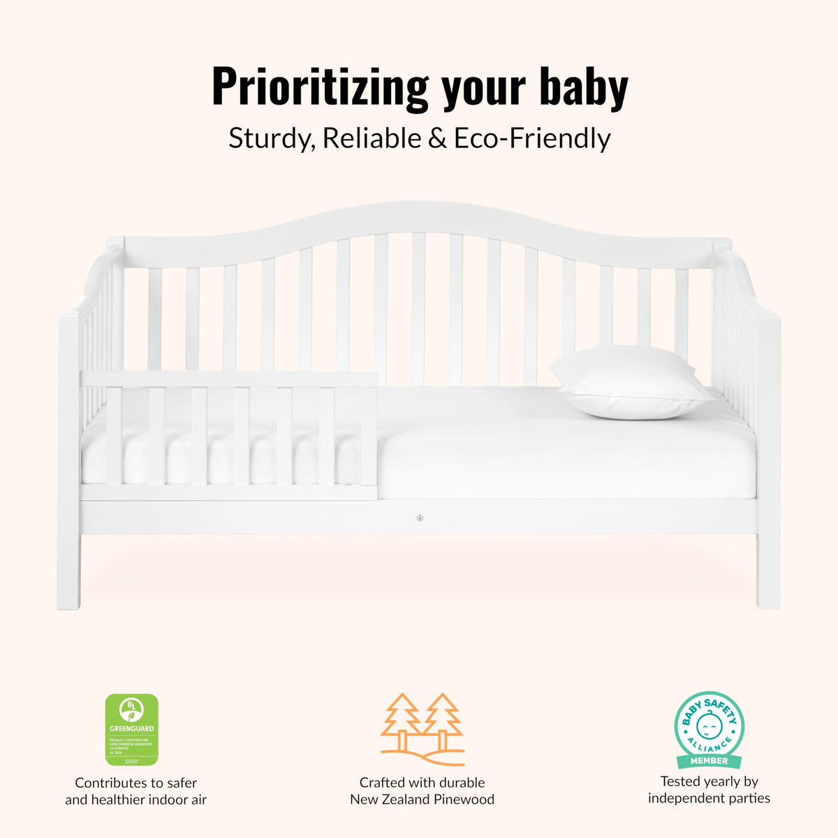 Dream On Me Austin Wooden Toddler Day Bed for Kids, White