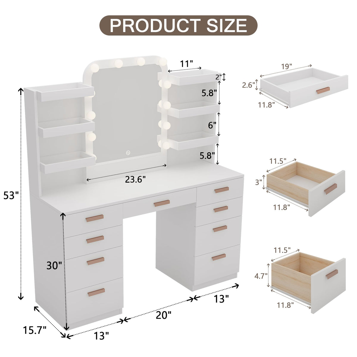 LED Makeup Vanity with 9 Drawers