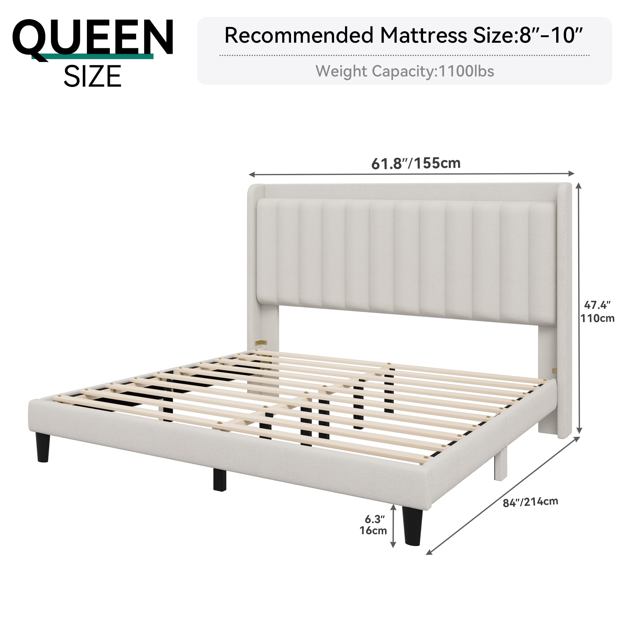 Queen LED Bed Frame with Adjustable Velvet Headboard
