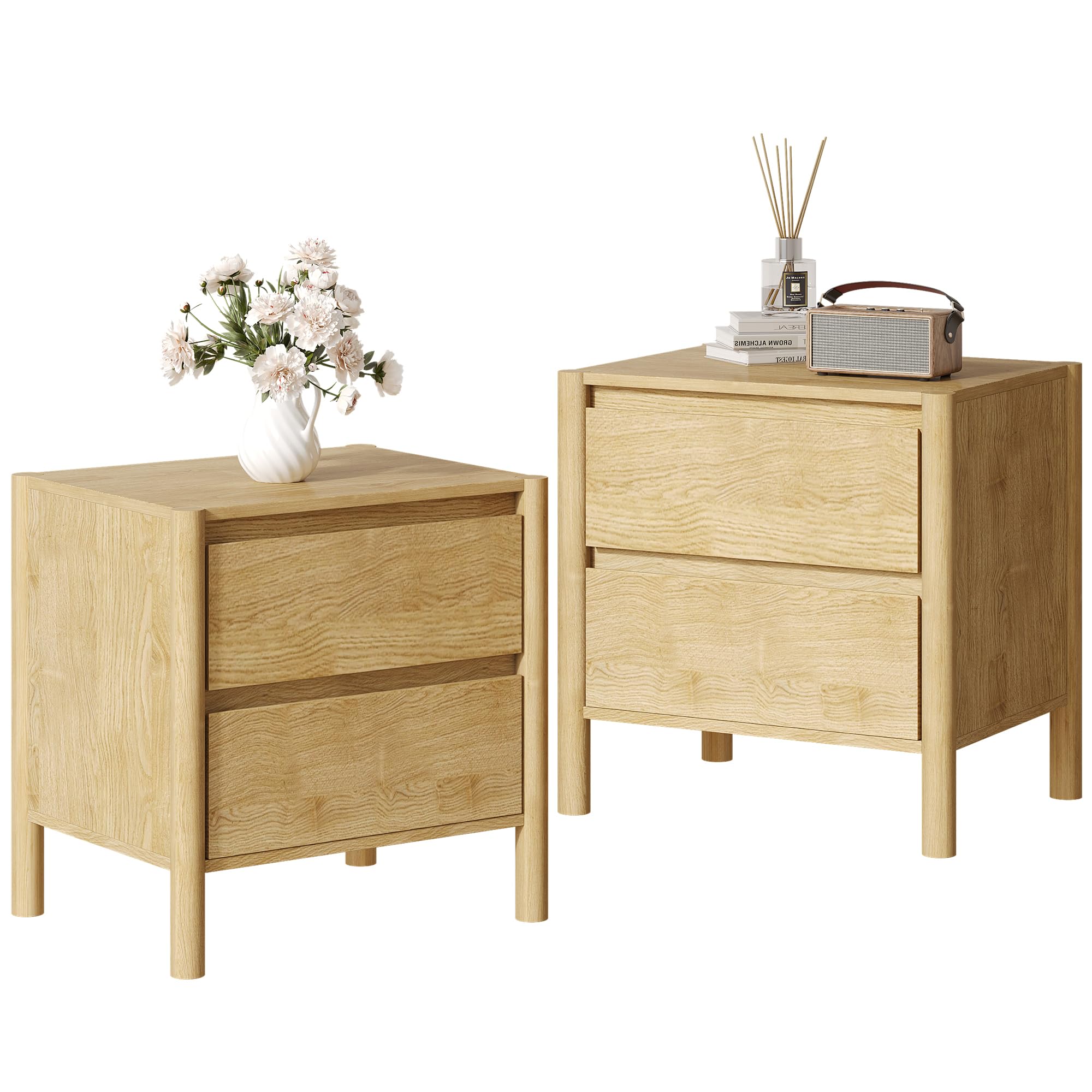 Mid-Century Nightstand Set of 2 with Drawers