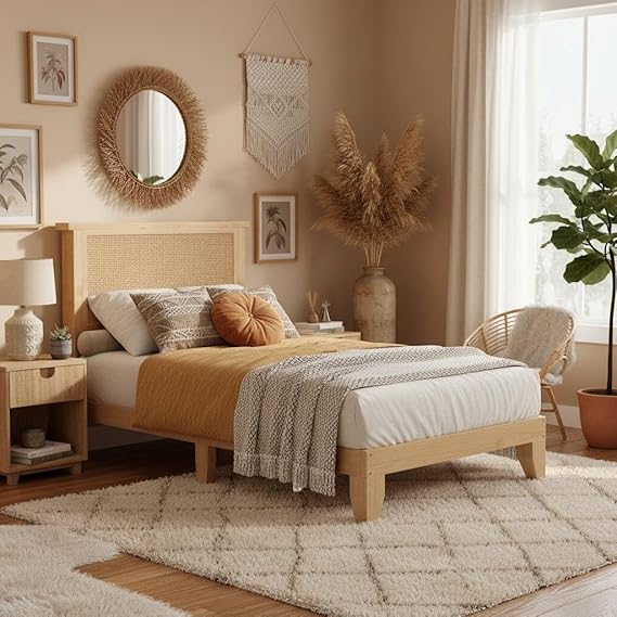 Rattan Bed Frame with LED Lights