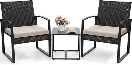 3-Piece Outdoor Wicker Bistro Set with Coffee Table