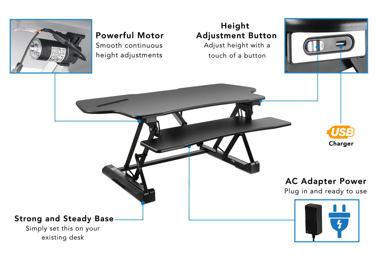Electric Standing Desk Converter – Dual Monitor, 48.5"