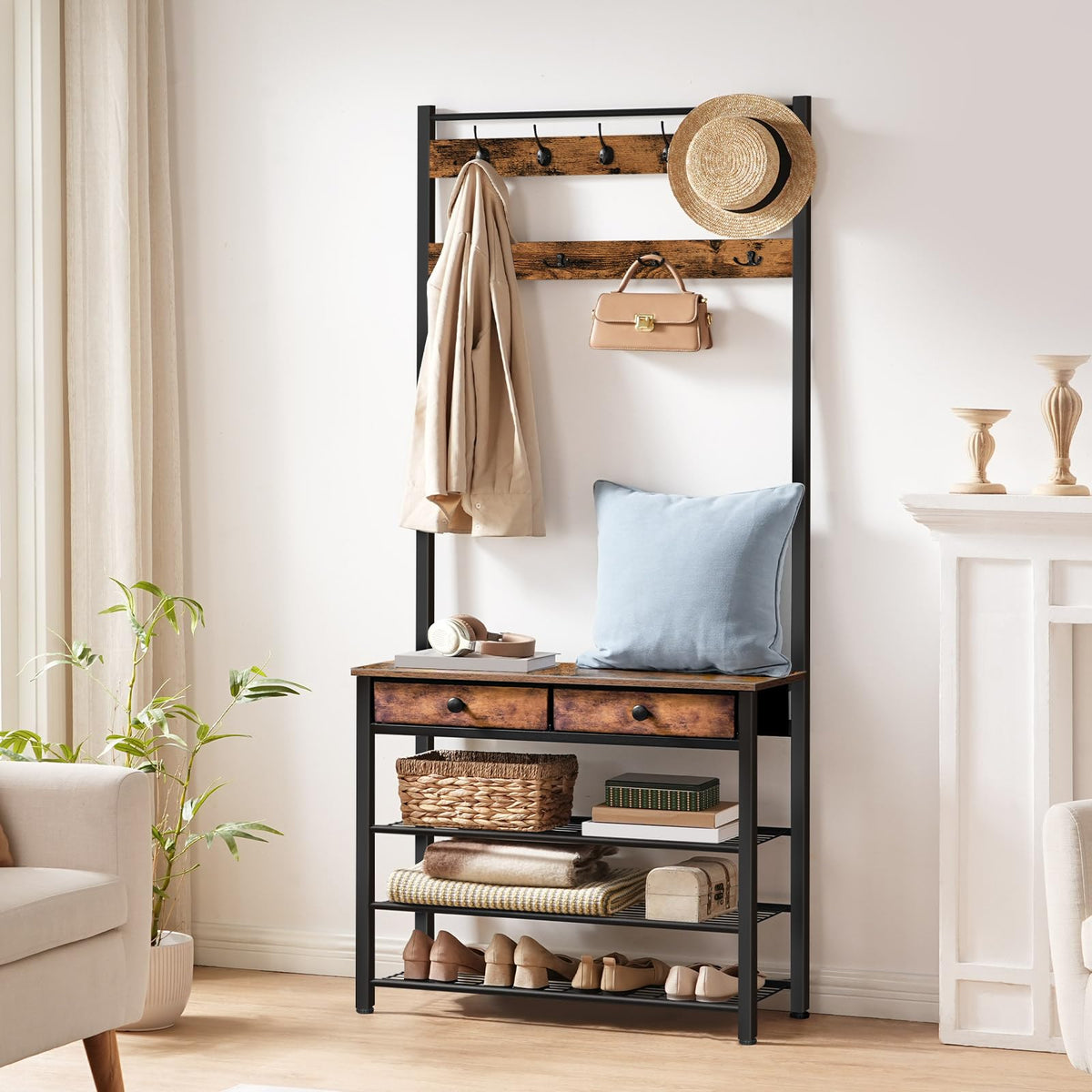 Entryway Hall Tree with Drawers