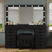 15-Drawer Vanity Desk with LED Mirror & Charging Station