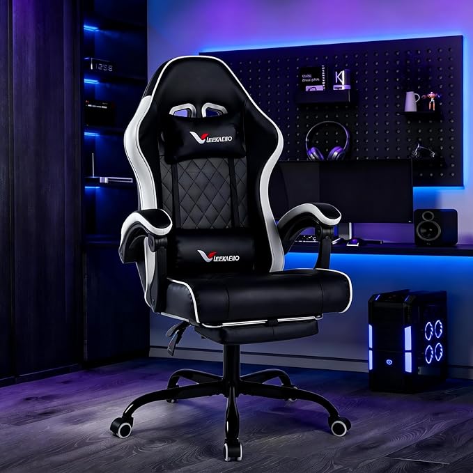 Ergonomic Gaming Chair with Footrest & Pocket Spring Cushion