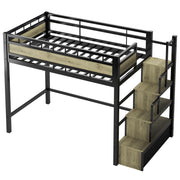 Twin Metal Loft Bed with Stairs & Storage Drawers