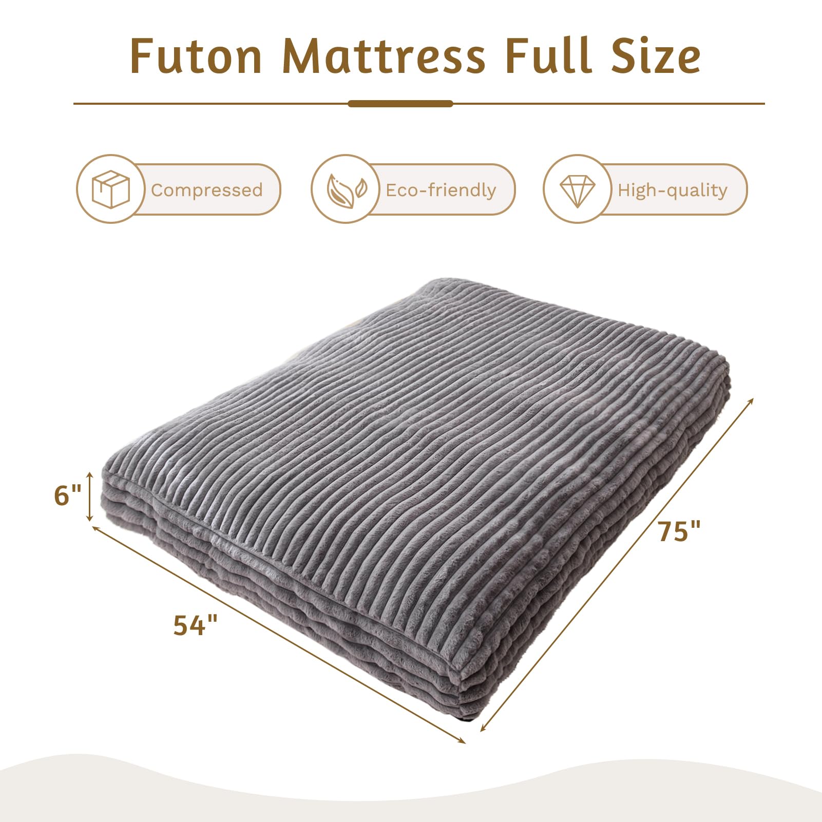 6-Inch Full Size Futon Mattress – Faux Fur, Foam Fill