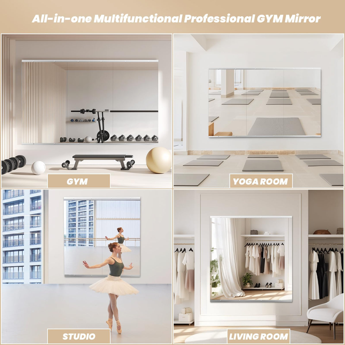Snowdool Gym Mirror, 79''x35'' 2PCS Mirrors for Home Gym Wall Large, Full Body Mirror for Yoga, Garage, Dance Studio, Anti-Rust, Tempered Glass,Frameless Rectangle Wall-Mounted Workout Mirrors