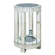 2-Tier Mirrored Round End Table with Crystal Inlay
