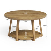 LITTLE TREE Round Coffee Table, 2-Tier Center Table with Storage, Wooden Legs, 31.5 Dia. x 19.6 H Inches, Easy Assembly, Circle Coffee Tables for Living Room, Bedroom