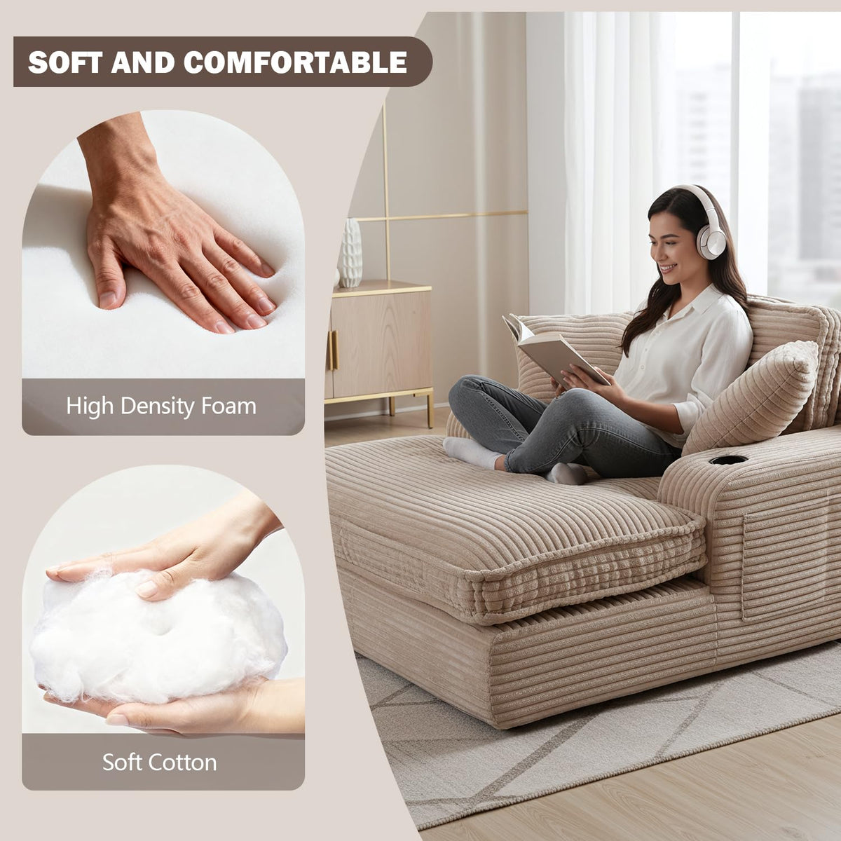 Camel Faux Fur Chaise Lounge