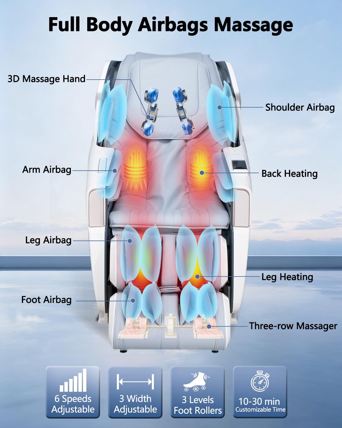 iBooMas 53.15" SL Track Massage Chair, 16 Auto & App Custom Modes Massage Chair Full Body with Auto Extend Footrest, 165° Zero Gravity, Full Body Airbag & Heating, Space Saving, No Assembly Required