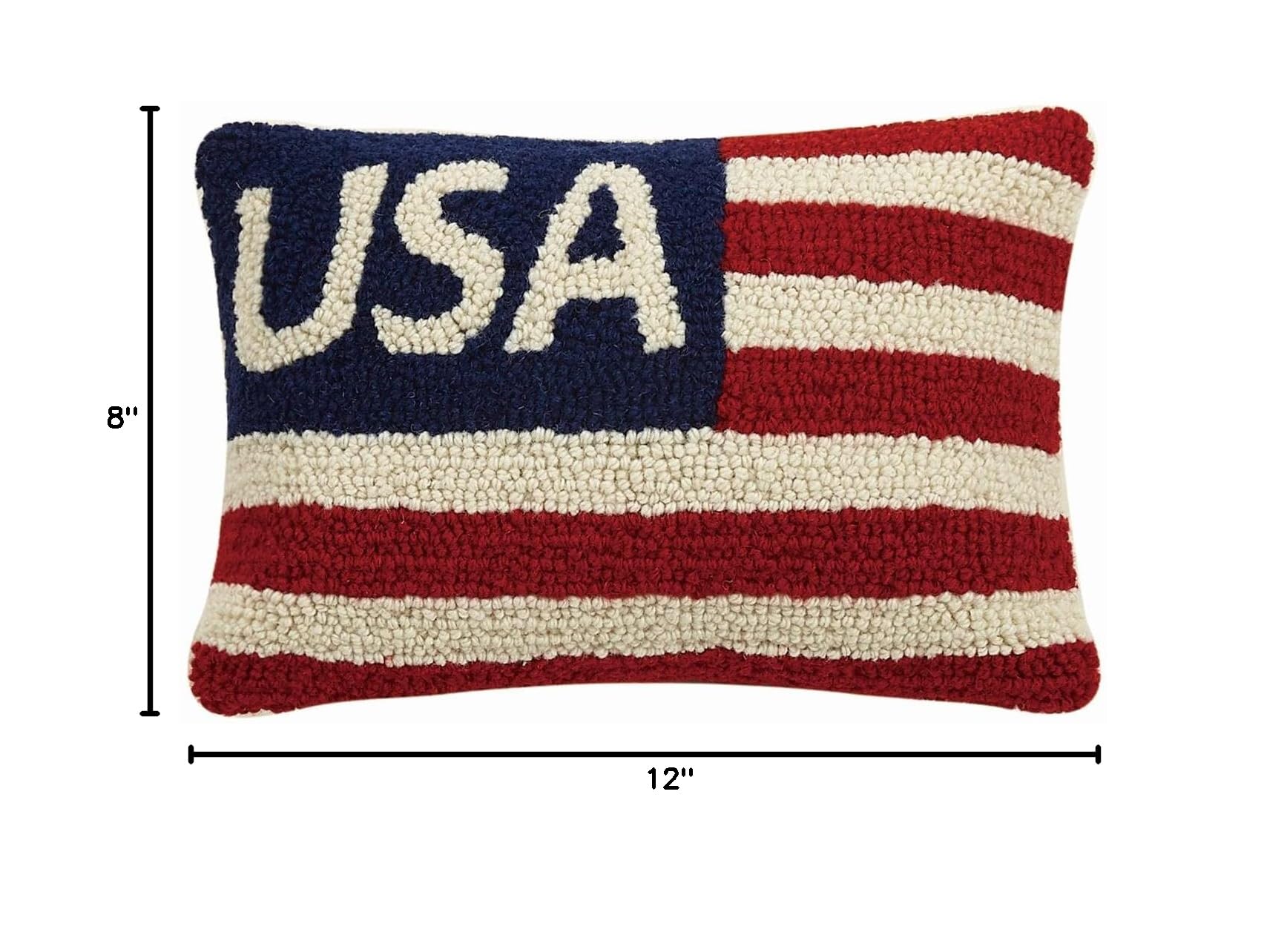 Peking Handicraft USA Flag Red White Blue Patriotic Mini Hooked Wool Pillow - 8" x 12"