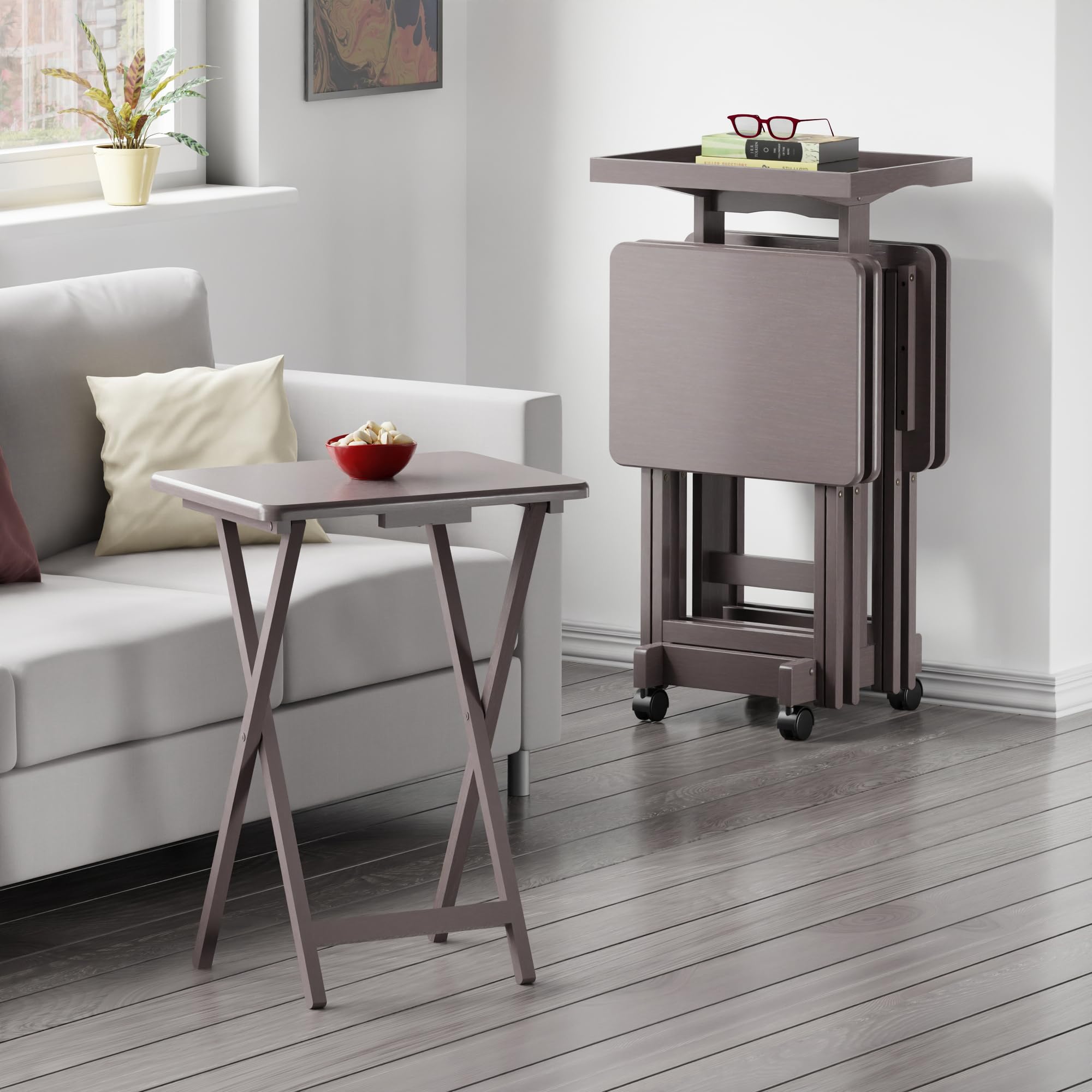 Folding Snack Table Set with Storage Rack