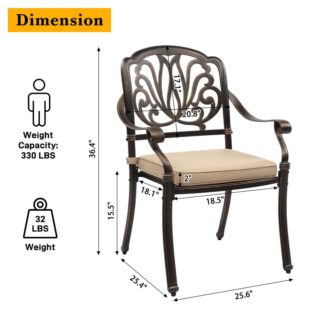 VINGLI 3 Piece Outdoor Bistro Set, Cast Aluminum Patio Table and 2 Chairs Set for Patio Balcony Garden, All Weather Outdoor Furniture Set with Stackable Chairs and Small Round Table
