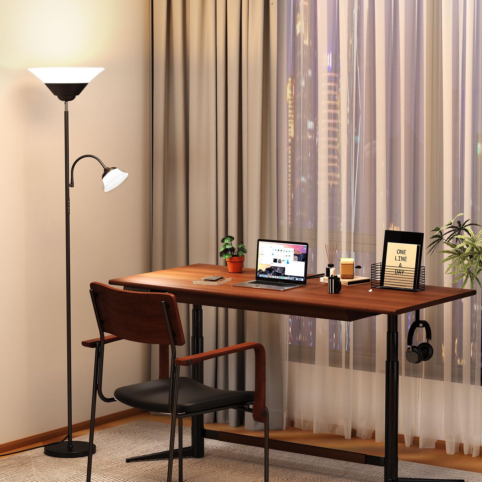 SIBRILLE 2-in-1 Torchiere Floor Lamp, 34W Super Bright LED Standing Lamp with Remote & Touch Control, 72" Dimmable Adjustable Corner Reading Lamp for Living Room, Bedroom, Office, Black