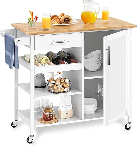Rolling Kitchen Island Cart with 3 Drawers & Storage