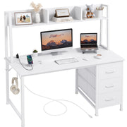 47" Computer Desk with Hutch, 3 Fabric Drawers & Power Outlets