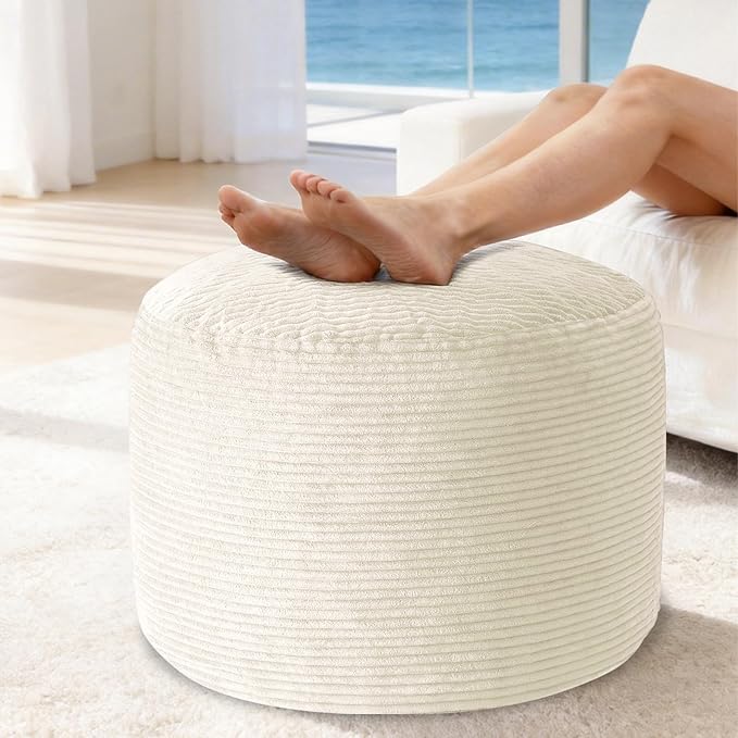 Large Corduroy Pouf Ottoman with Memory Foam Filling