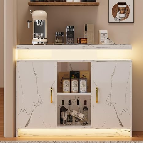 Coffee Bar Cabinet with LED & Charging Station