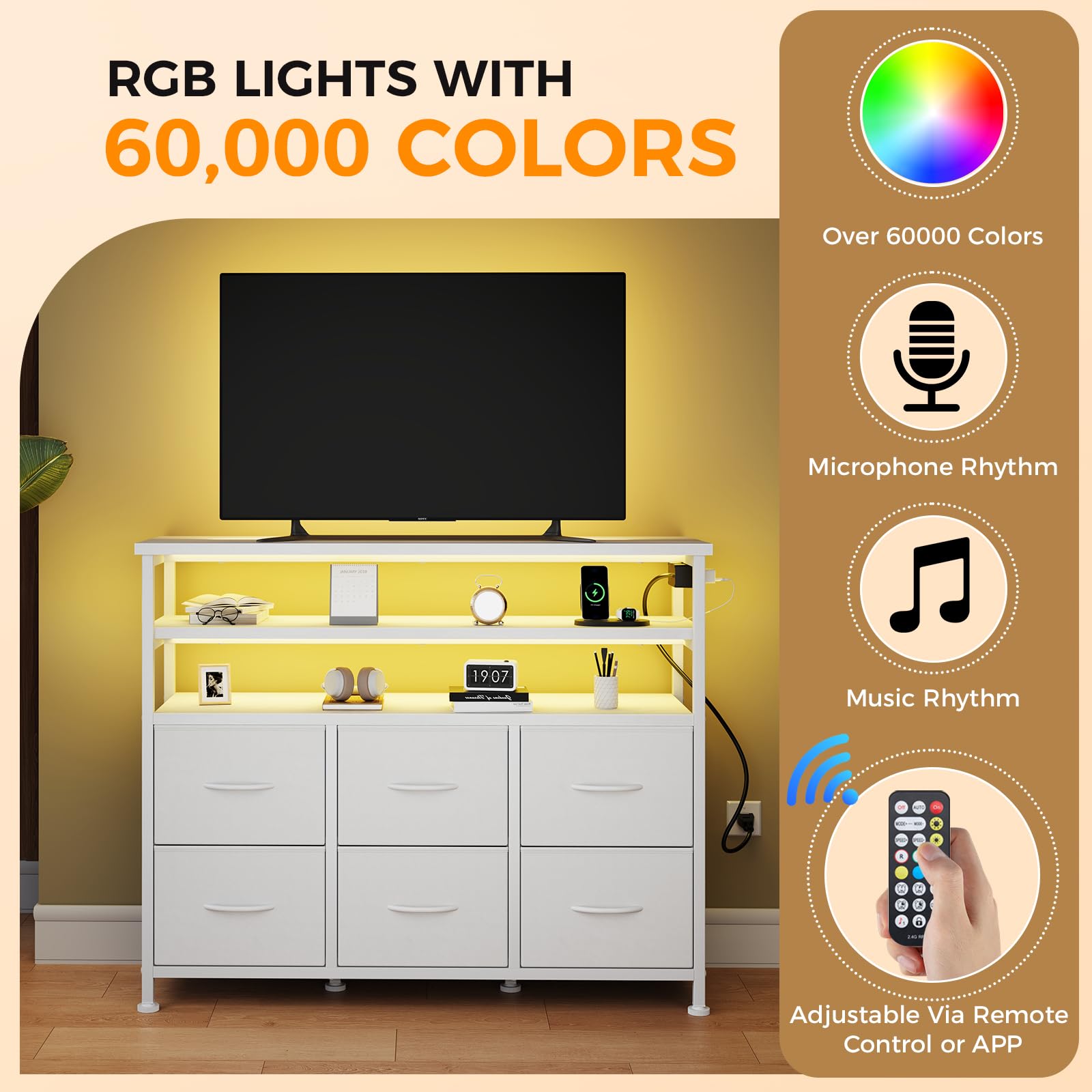 TV Stand with LED Lights & Charging Station