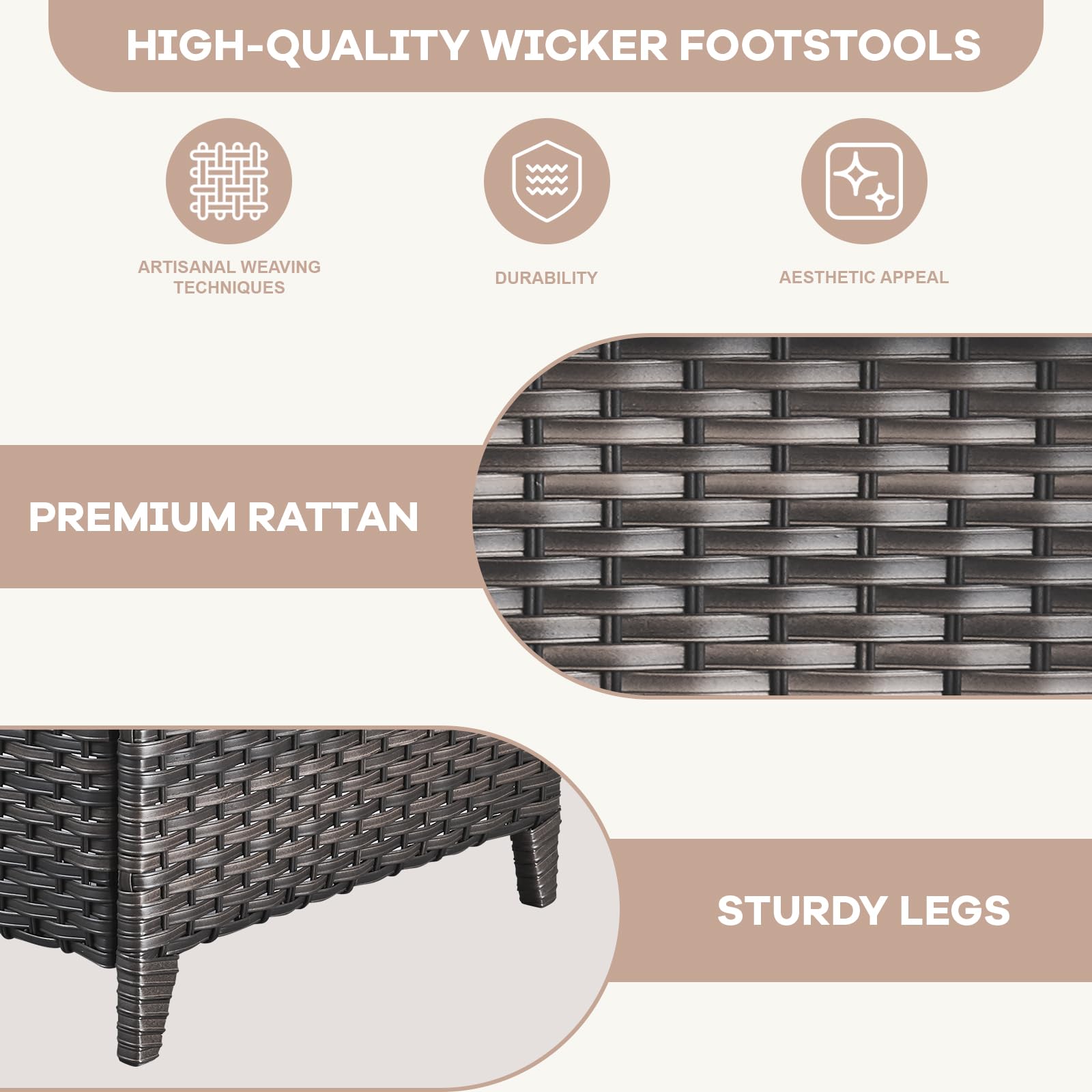 Outdoor Wicker Ottoman Set of 2