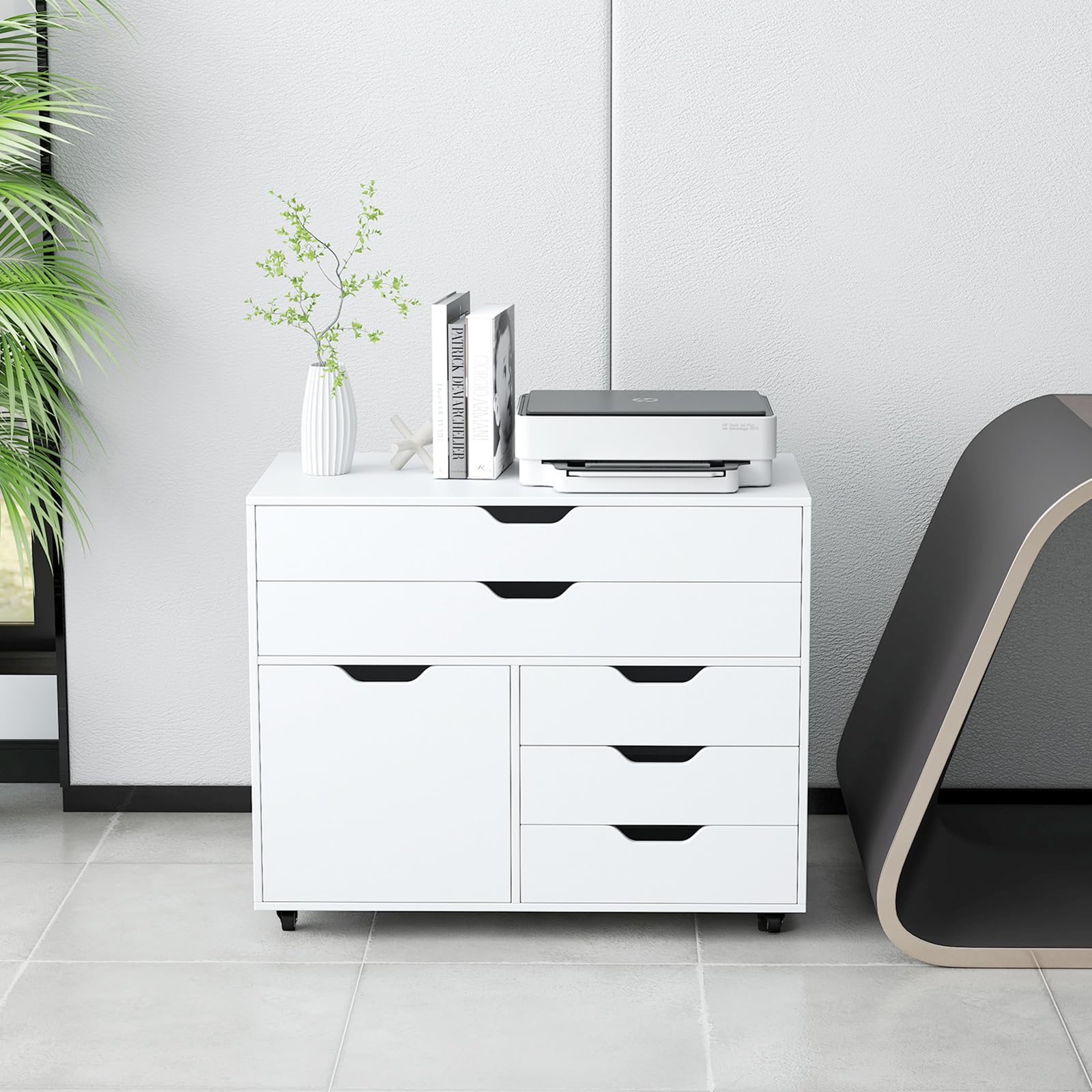 5-Drawer Mobile File Cabinet with Door & Wheels