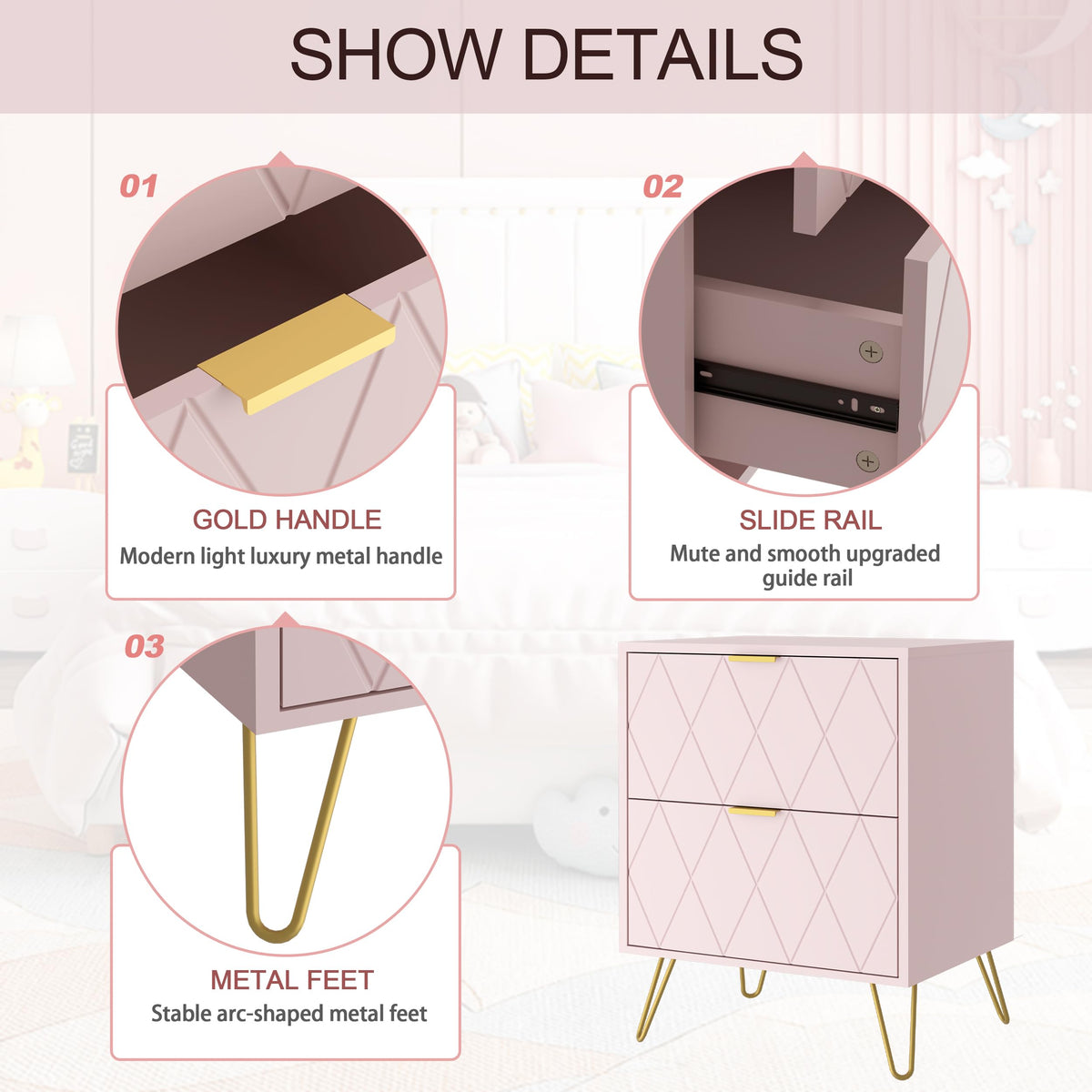 2-Drawer Nightstand Set of 2