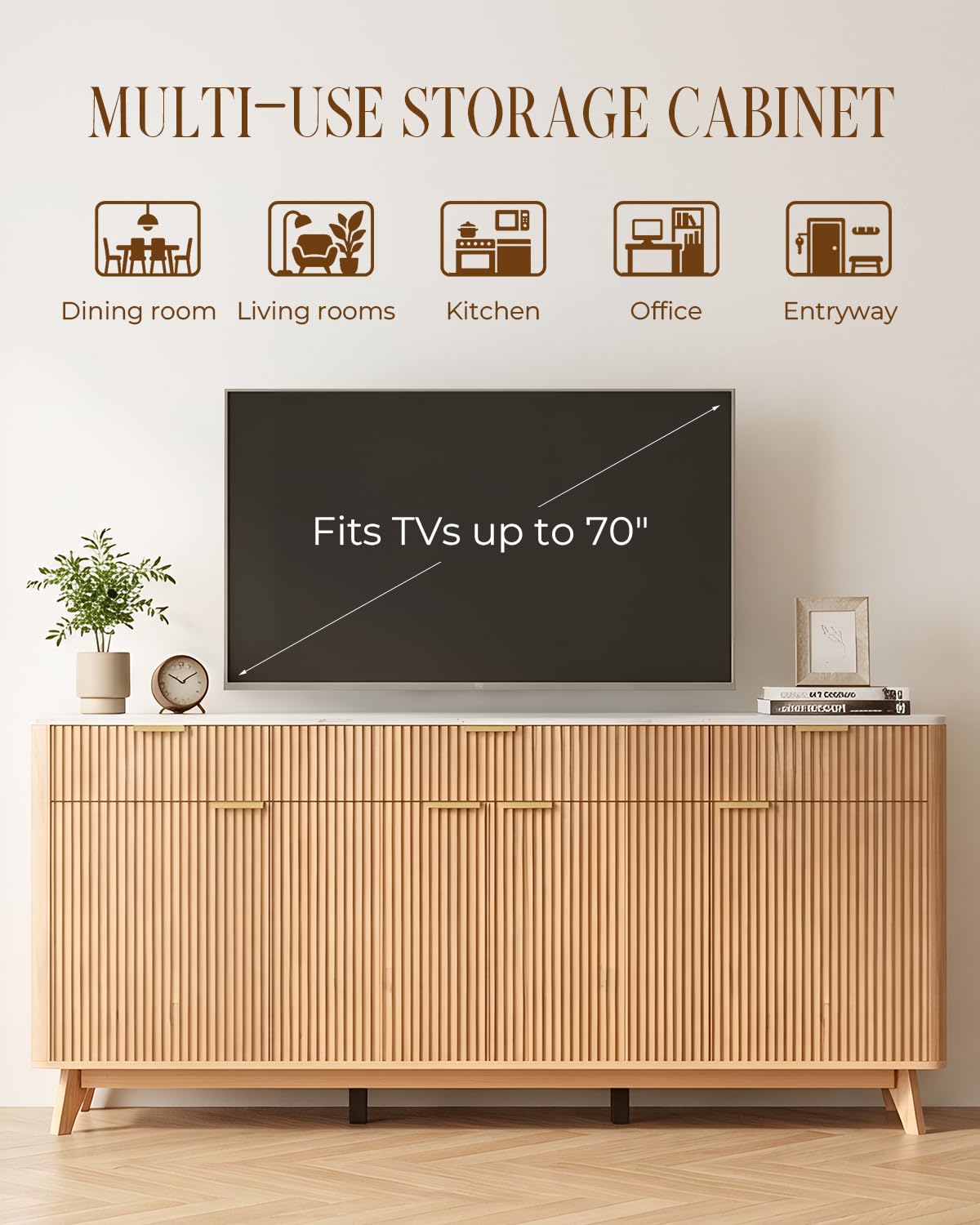 Marsdorgan 67"  Large Sideboard Buffet Cabinet with Storages, Natural Oak