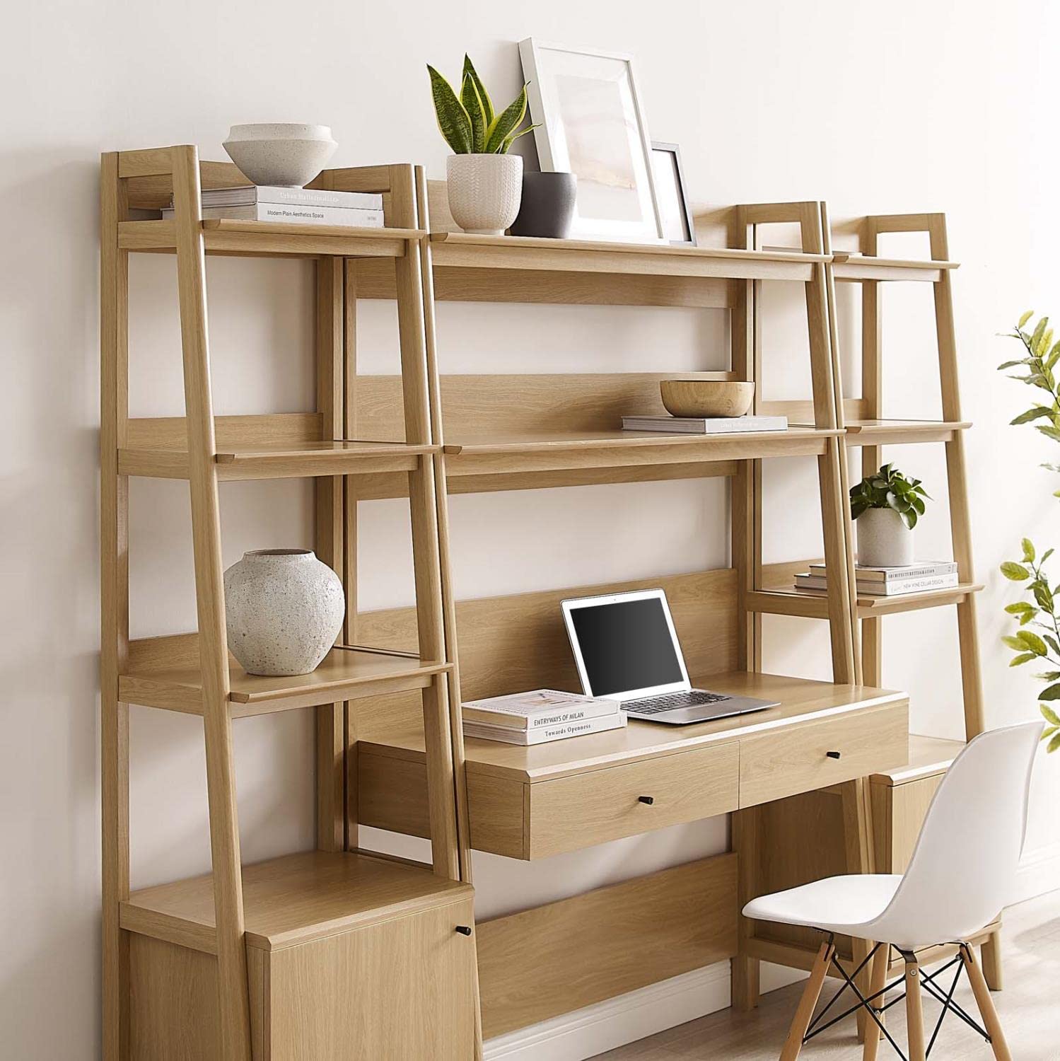 Mid-Century Modern Office Desk & Bookshelf Set, 3-Piece