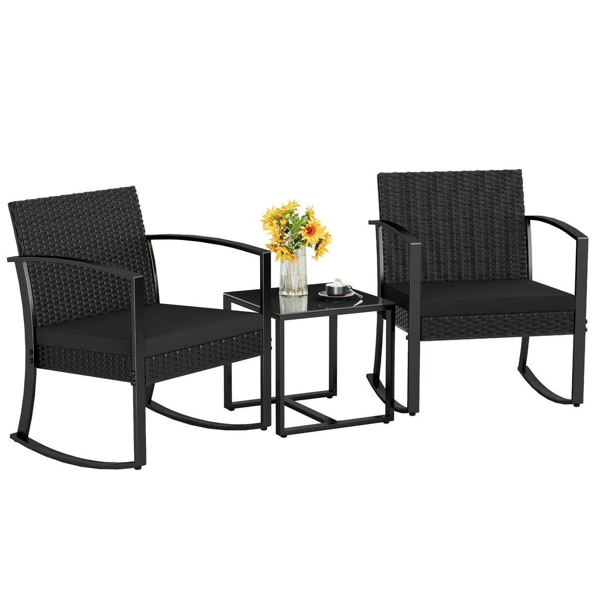 3-Piece Patio Rocking Chair Set