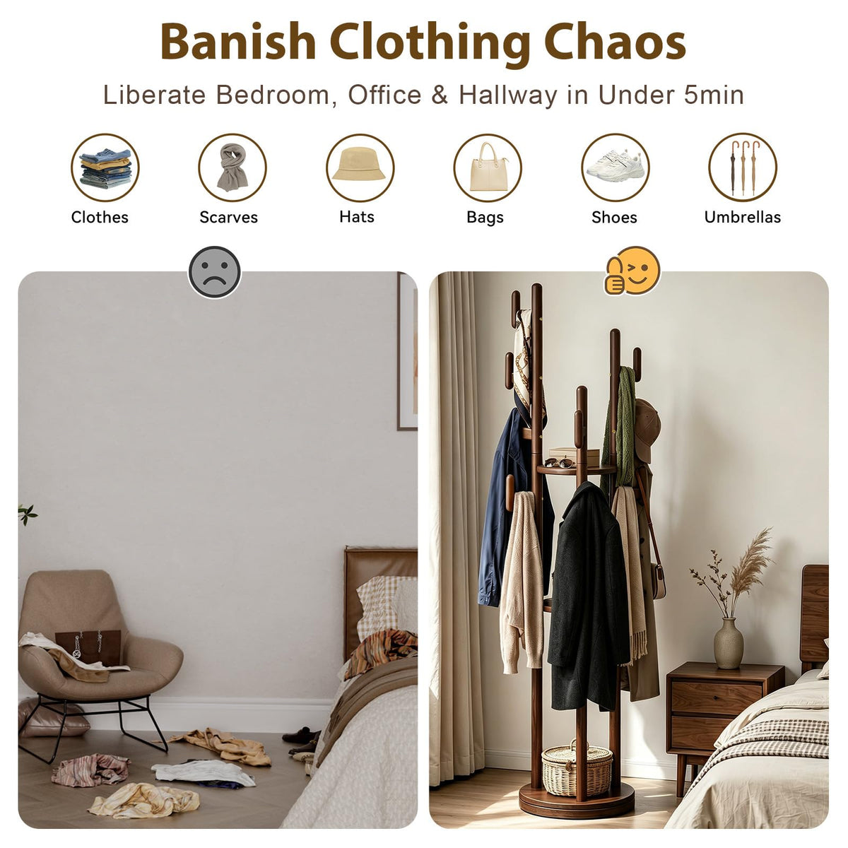 Rotating Wood Coat Rack