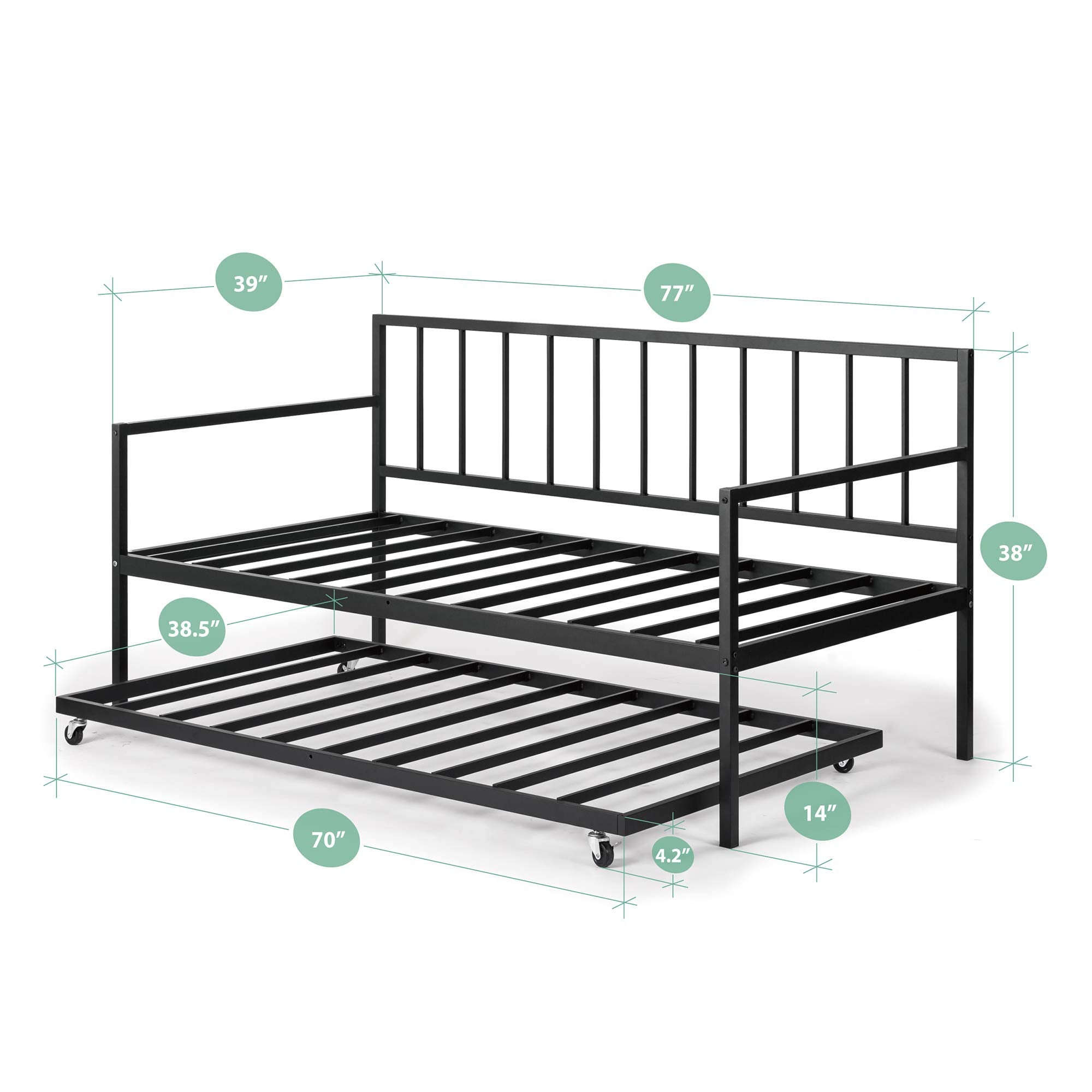 Zinus Eden Metal Daybed with Trundle, Mattress Foundation with Steel Slat Support, Easy Assembly, Twin